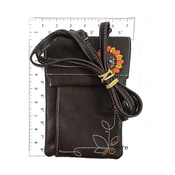 NWT Chala Sunflower Crossbody Phone Bag Brown Vegan Leather RFID Travel Purse - Picture 11 of 11